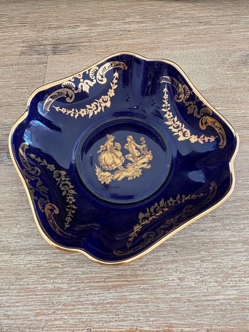 LIMOGES vintage Cobalt Blue Porcelain Bowl Dish with Gold Gilding
